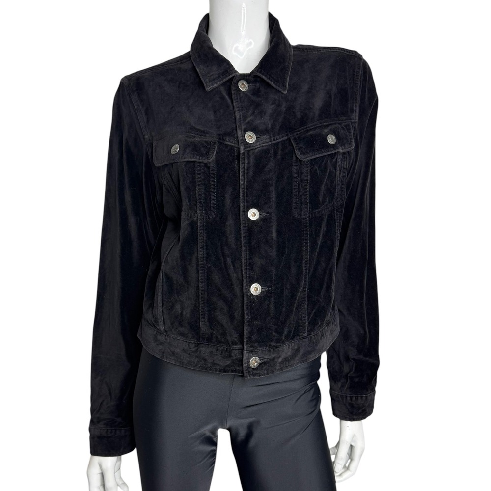 Nautica Jeans Company Black Velvet Trucker Jacket Womens Large Cotton Vintage